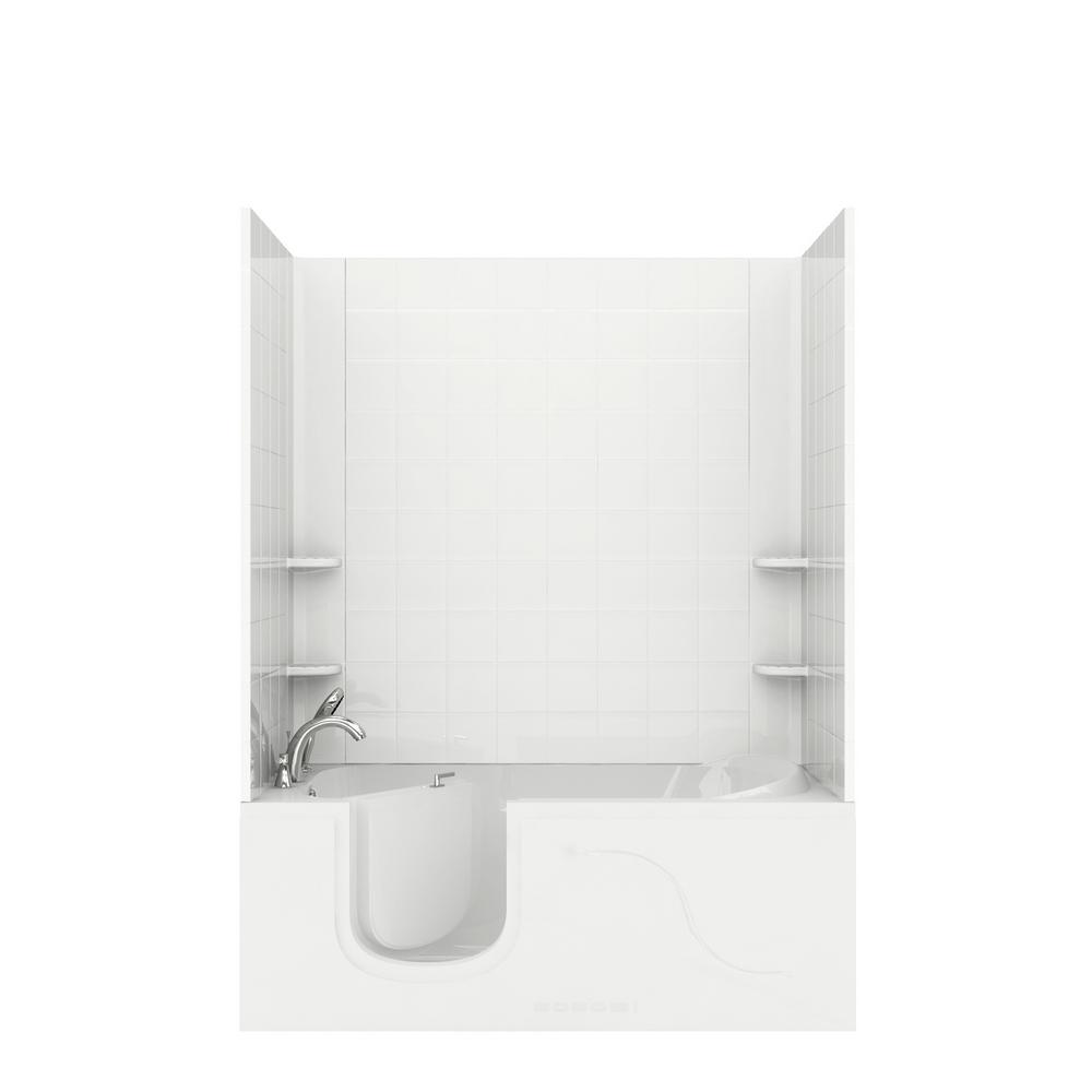 Universal Tubs Rampart Step In 5 ft. Walk-in Whirlpool Bathtub with 6 in. Tile Easy Up Adhesive Wall Surround in White was $3283.99 now $2462.99 (25.0% off)