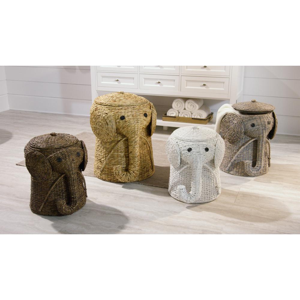 Brown Animal Laundry Hamper 16 in. W Elephant Basket Storage Bin Metal