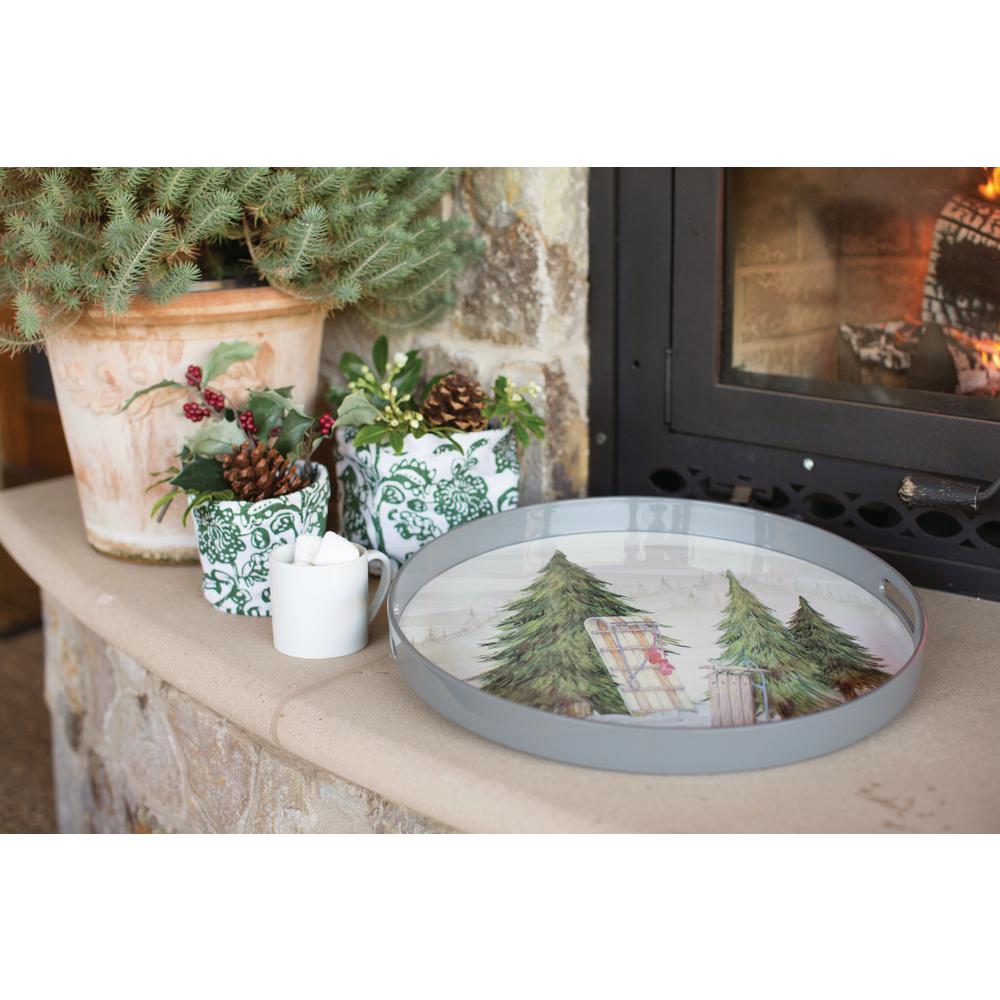 rockflowerpaper snow day cream lacquer decorative round tray 57 7044 rock flower paper trays