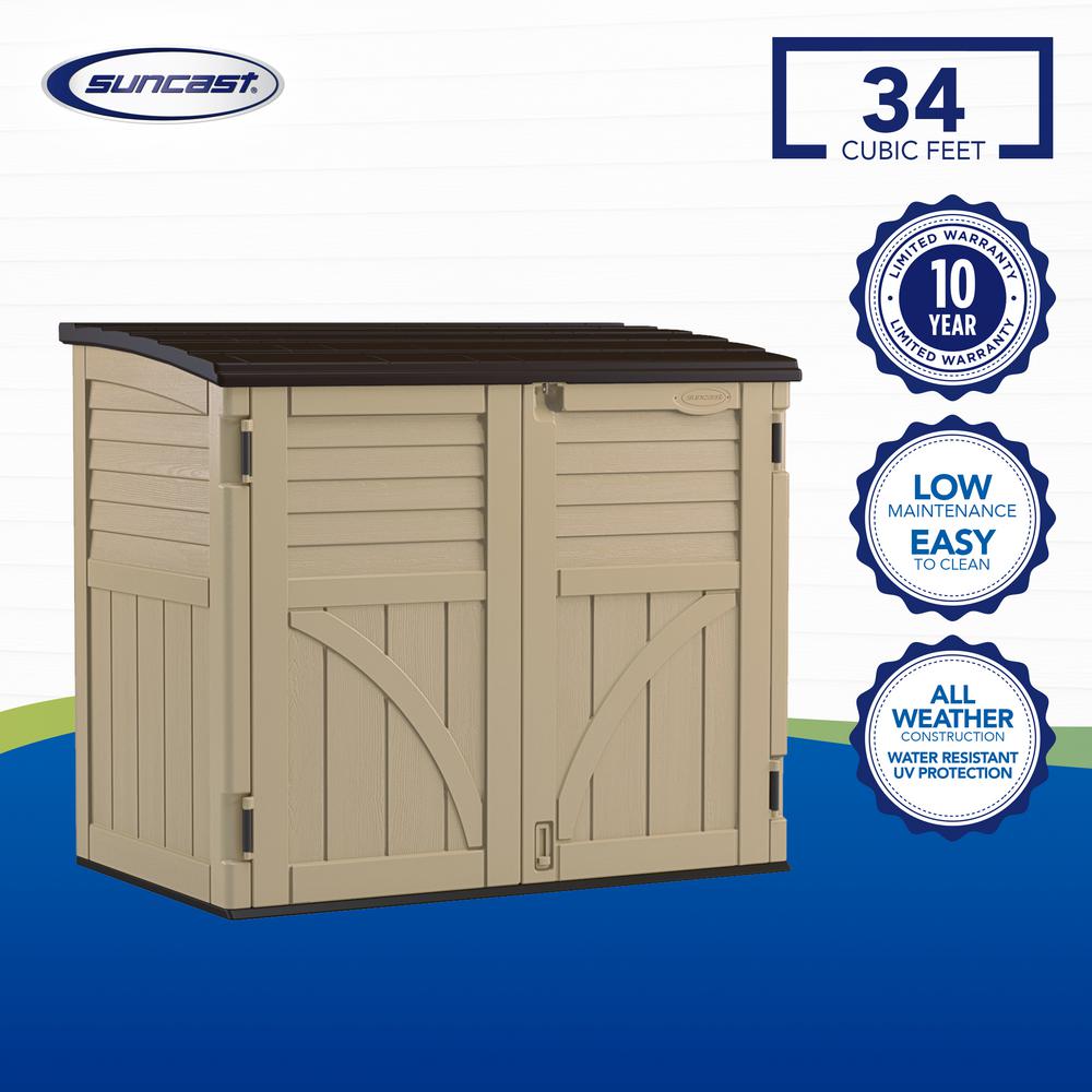 Suncast 2 Ft 8 In X 4 Ft 5 In X 3 Ft 9 5 In Resin Horizontal Storage Shed Bms3400 The Home Depot