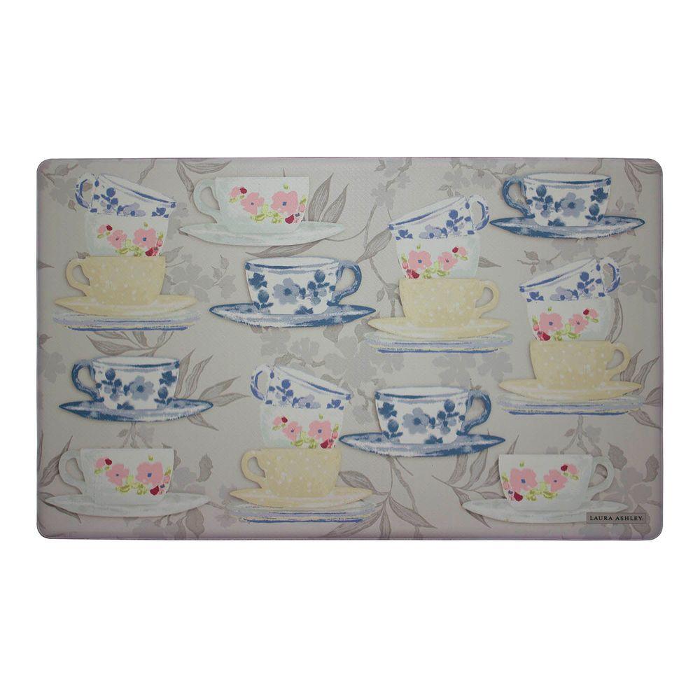 Laura Ashley Tea Party Gray 20 in. x 32 in. Memory Foam Kitchen Mat