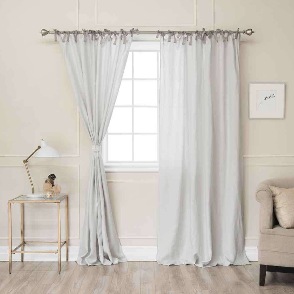 Best Home Fashion 84 in. L Abelia Belgian Flax Linen Lace Tie Top