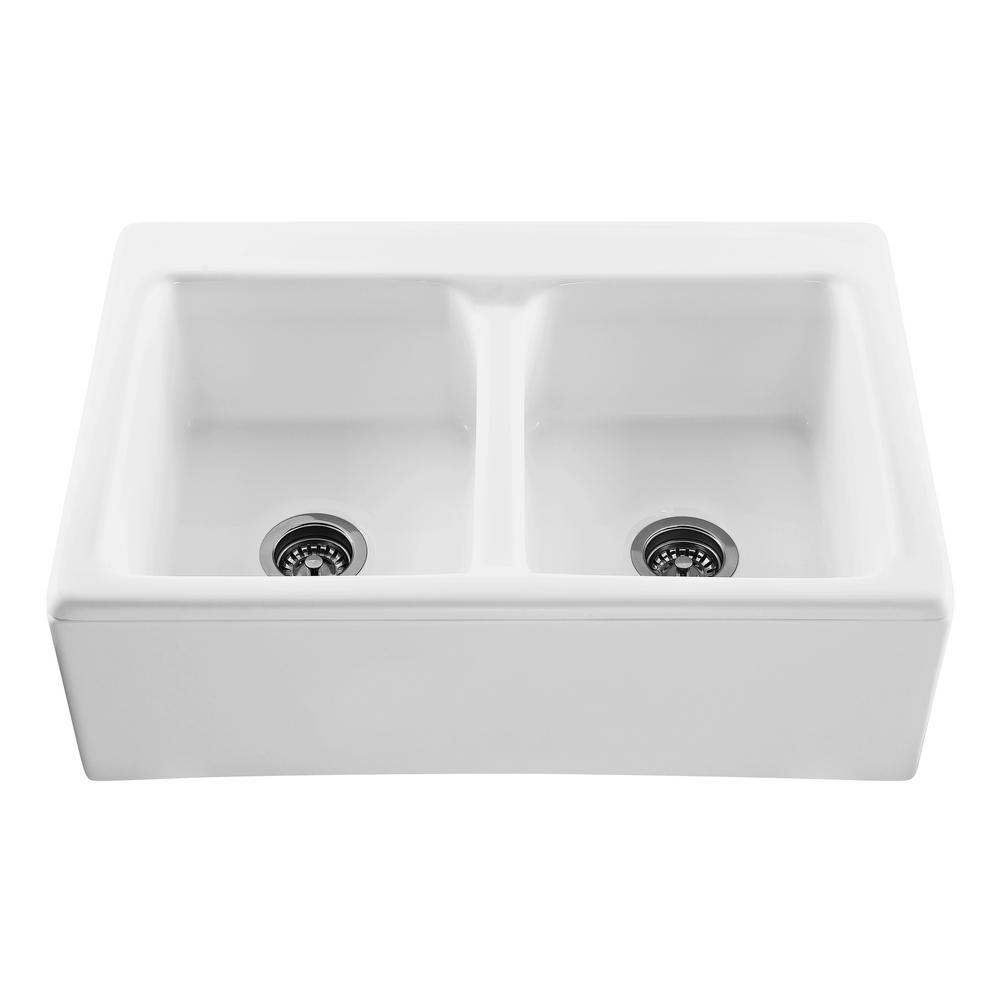 Acrylic Kitchen Sinks The Home Depot Alachian Farmhouse A Front Cross Link Acrylic 33 In 50 Double Bowl Kitchen