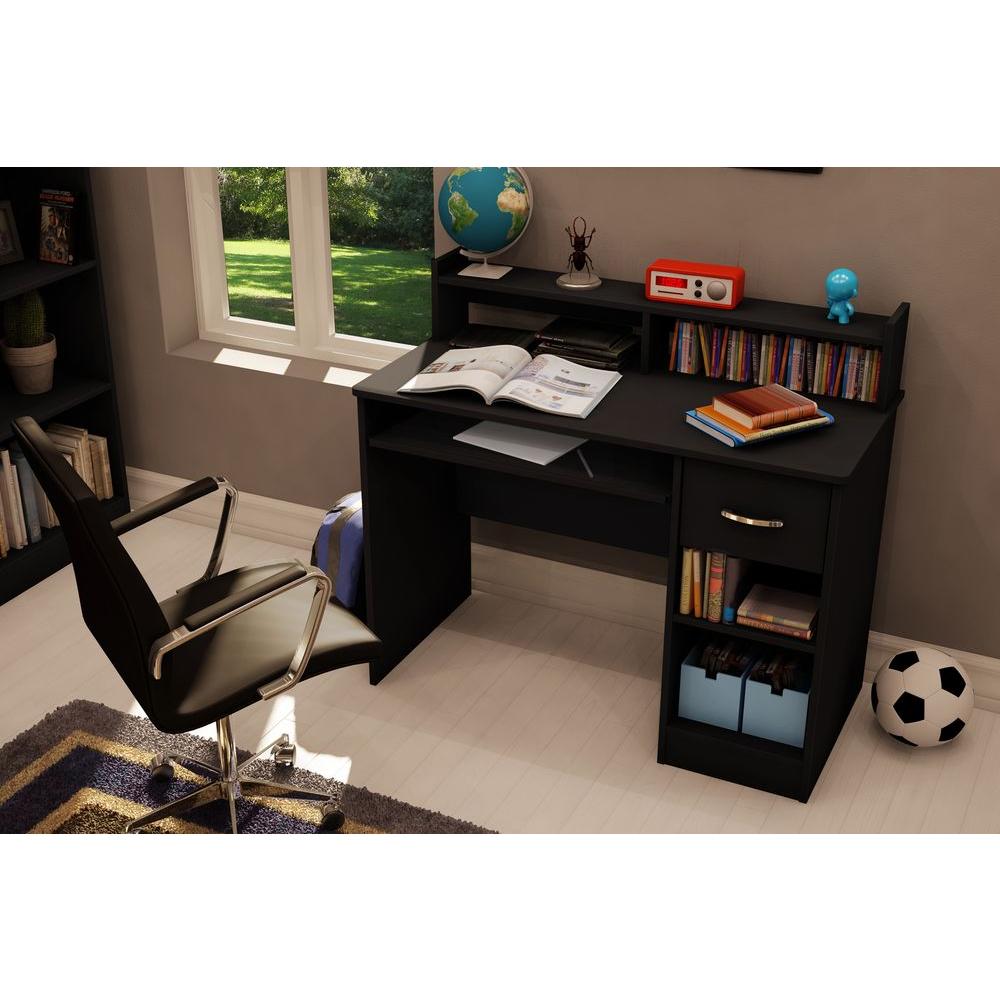 South Shore 41 In Black Rectangular 1 Drawer Computer Desk With Hutch 7270076 The Home Depot