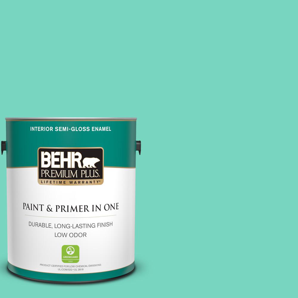 Behr Premium Plus 1 Gal P430 3 Green Parakeet Semi Gloss Enamel P430 3 Green Parakeet Semi Gloss Enamel