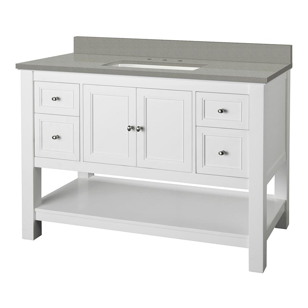 Foremost Gazette 49 in. W x 22 in. D Vanity Cabinet in White with Engineered Quartz Vanity Top in Sterling Grey with White Basin was $1199.0 now $839.3 (30.0% off)