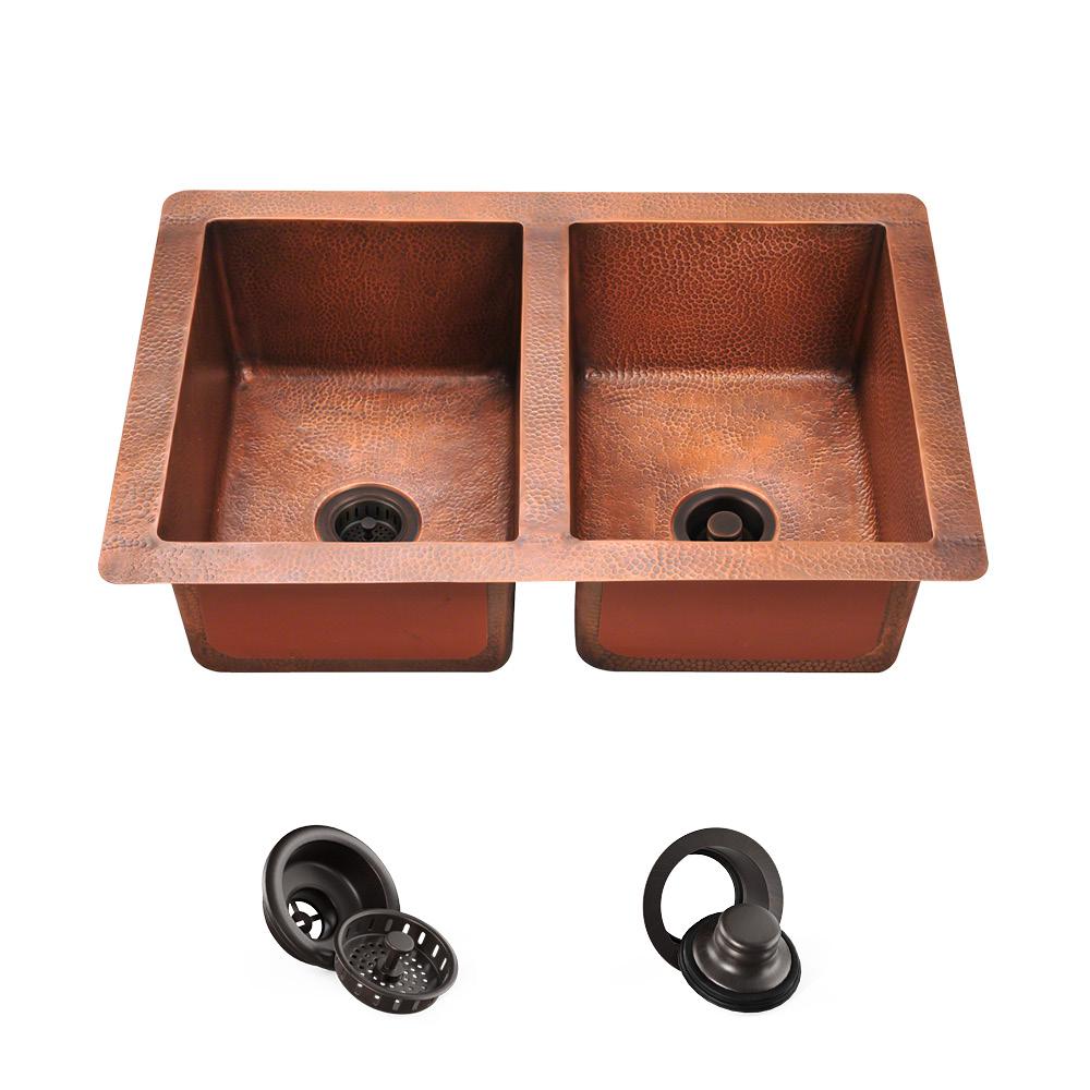 Mr Direct All In One Undermount Copper 33 In Double Bowl Kitchen Sink 902 Stfl The Home Depot 0532