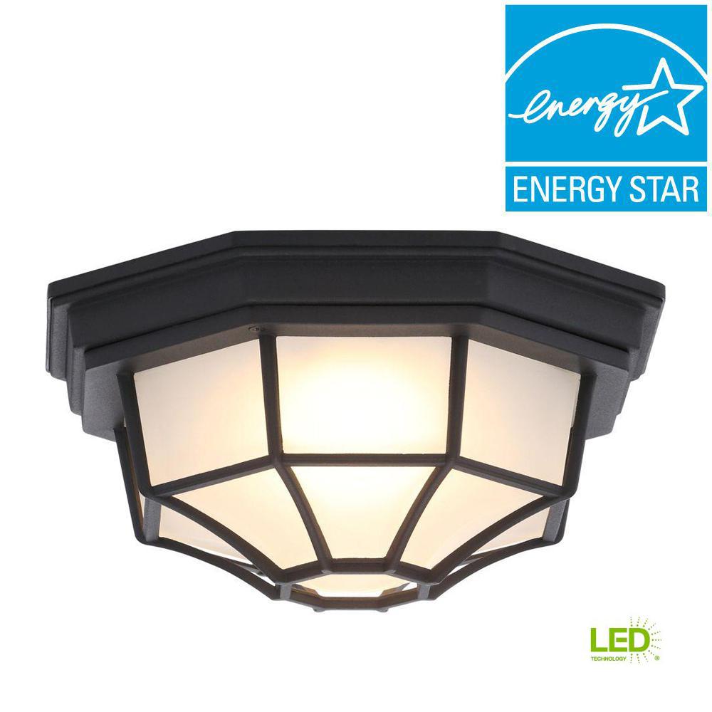 Outdoor Ceiling Lighting The Home Depot Black Outdoor Led Flushmount