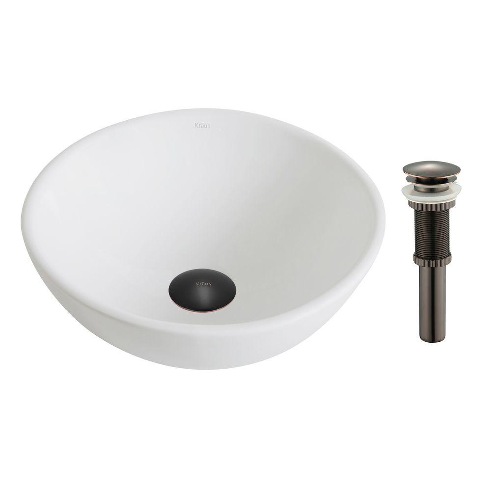 Kraus Oil Rubbed Bronze Vessel Sinks Bathroom The Home Elavo Small Round Ceramic Vessel Bathroom Sink In White With Pop Up Drain Oil Rubbed