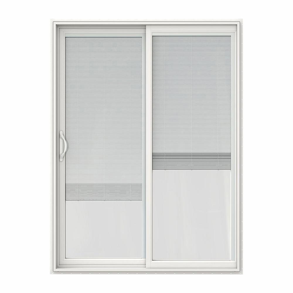 Jeld Wen 60 In X 80 V 2500 White Vinyl Left Hand Full Lite Sliding Patio Door W Interior Blinds