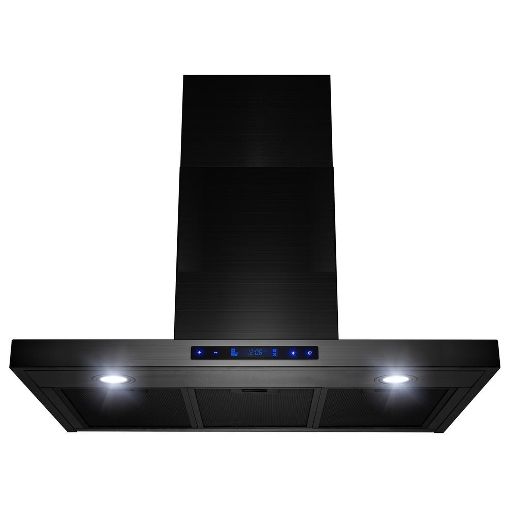 AKDY 30 in. 312 CFM Ducted Wall Mount Range Hood with Lights in Brushed Range Hood Black Stainless Steel