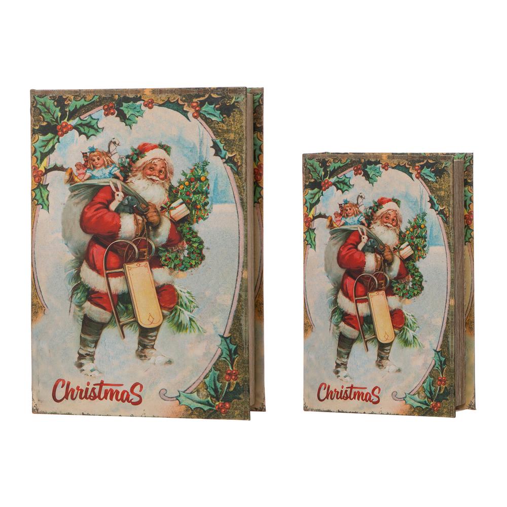 Glitzhome Multi color wood Christmas Santa's Book Storage Box（Set of 2）-2019900004 - The Home Depot