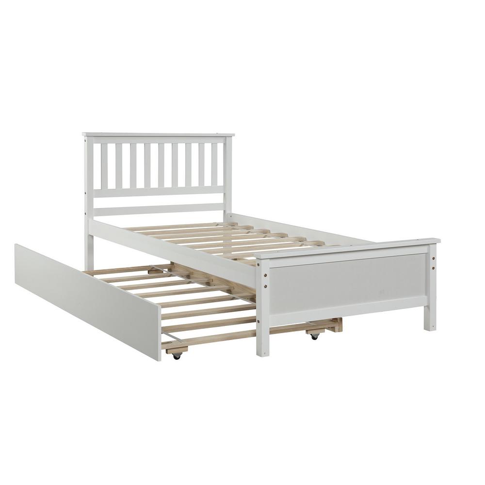 Boyel Living Twin White Sleigh Bed With Trundle Bed And Solid Wood Bed ...