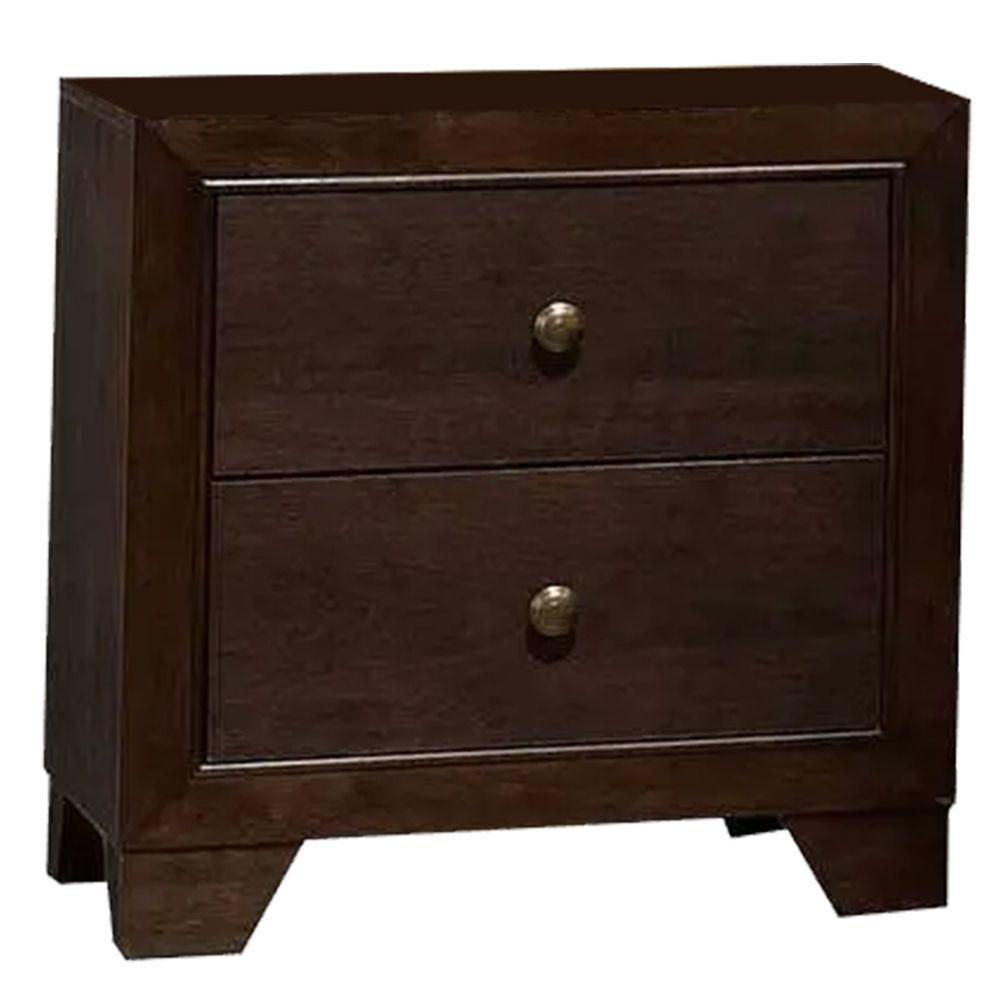 Benjara 2 Drawer Espresso Brown Wooden Night Stand 22 01 In L X 16 38 In W X 22 44 In H Bm177842 The Home Depot