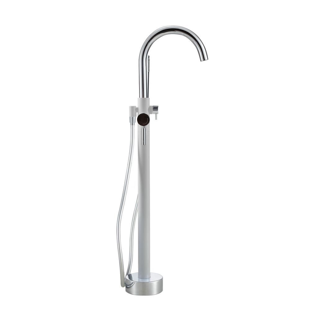 OVE Decors Athena Single-Handle Floor-Mounted Roman Tub Faucet with Hand Shower in Chrome and White