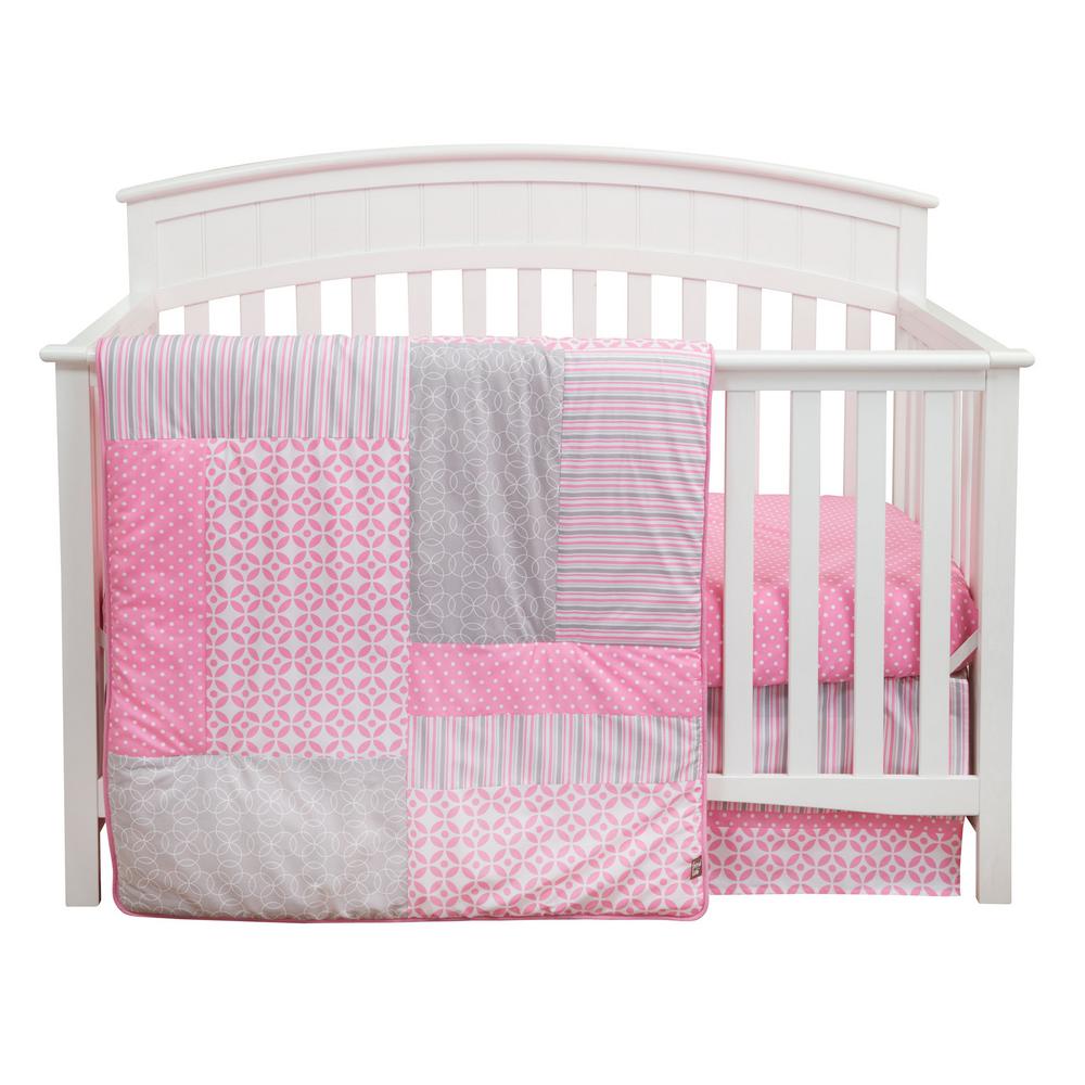 Trend Lab Lily 3 Piece Pink White Grey Geometric Polyester Crib