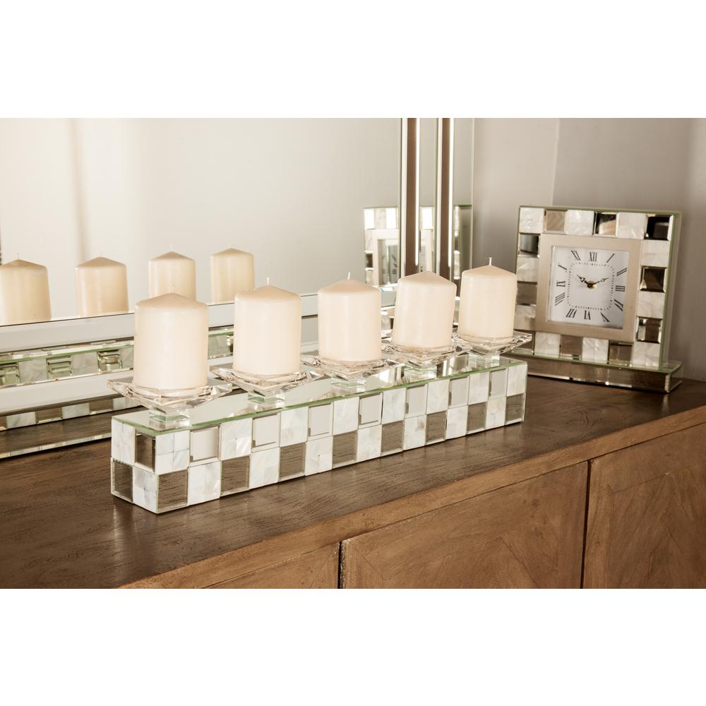 Mirrored Wood And Glass Rectangular 5 Light Candle Holder