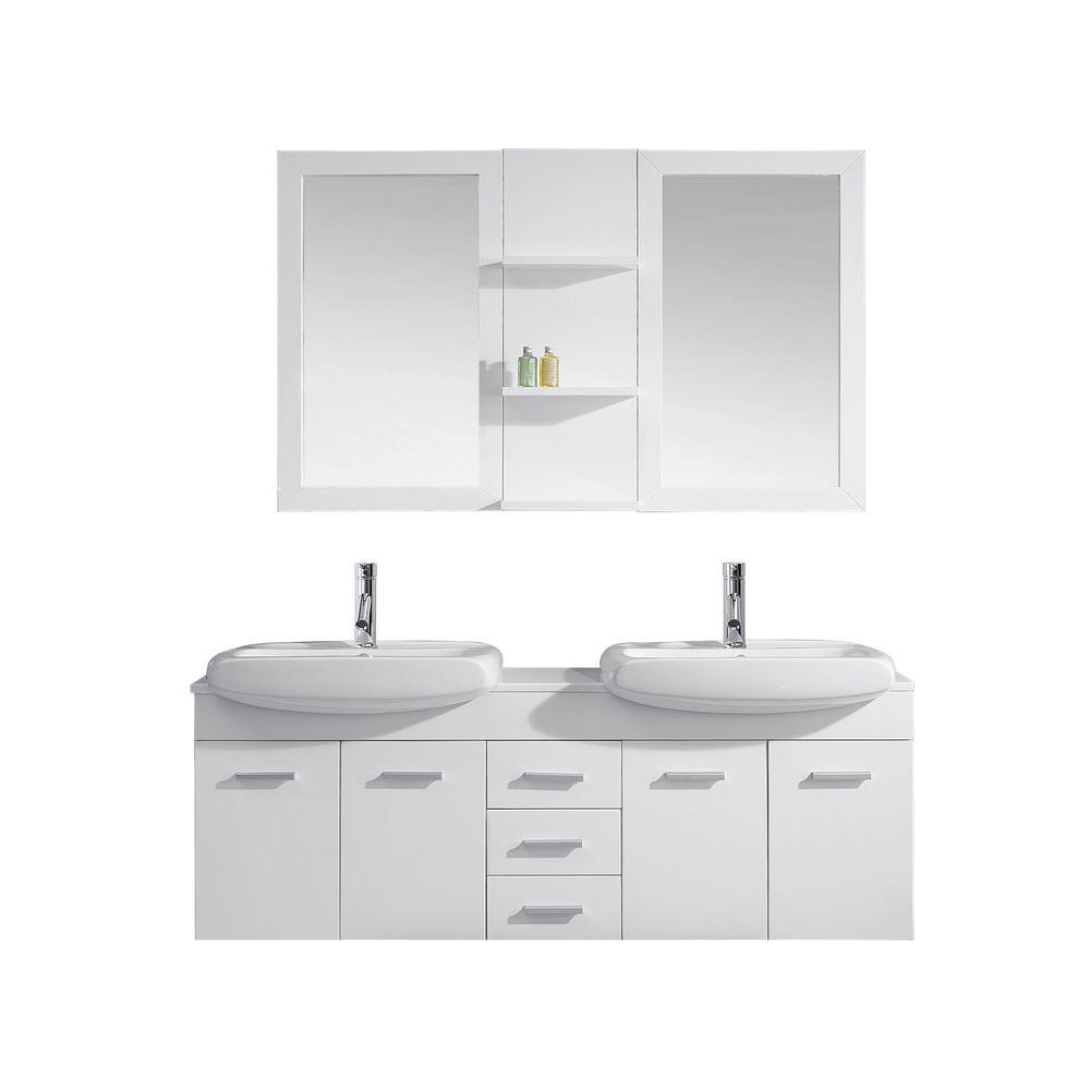 Virtu USA Ophelia 60 in. W x 19 in. D Vanity in White with Stone Vanity