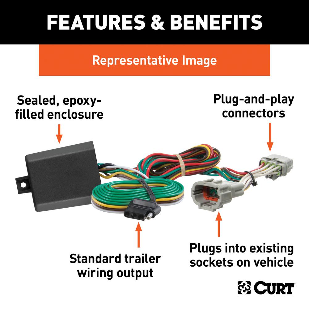 Curt Custom Vehicle Trailer Wiring Harness 4 Way Flat Output Select Nissan Quest Quick Electrical Wire T Connector 56342 The Home Depot