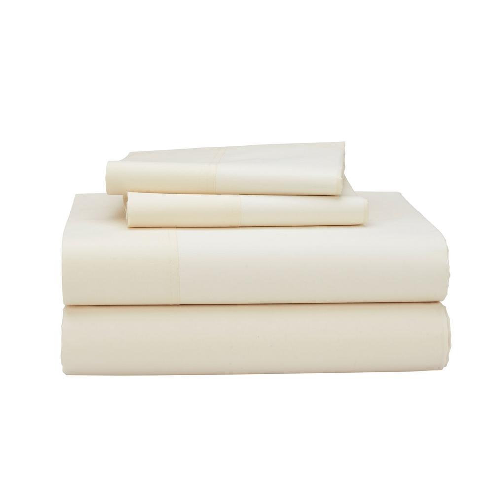 The Company 4 Piece Ivory 400 Thread Count Supima Percale The Company 4 Piece Ivory 400 Thread Count Supima Percale Queen Sheet Set