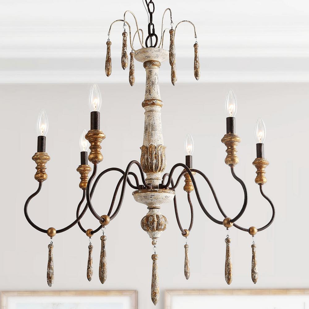 LNC New Trending Modern Farmhouse Island Candle Chandelier 6-Light Wood ...