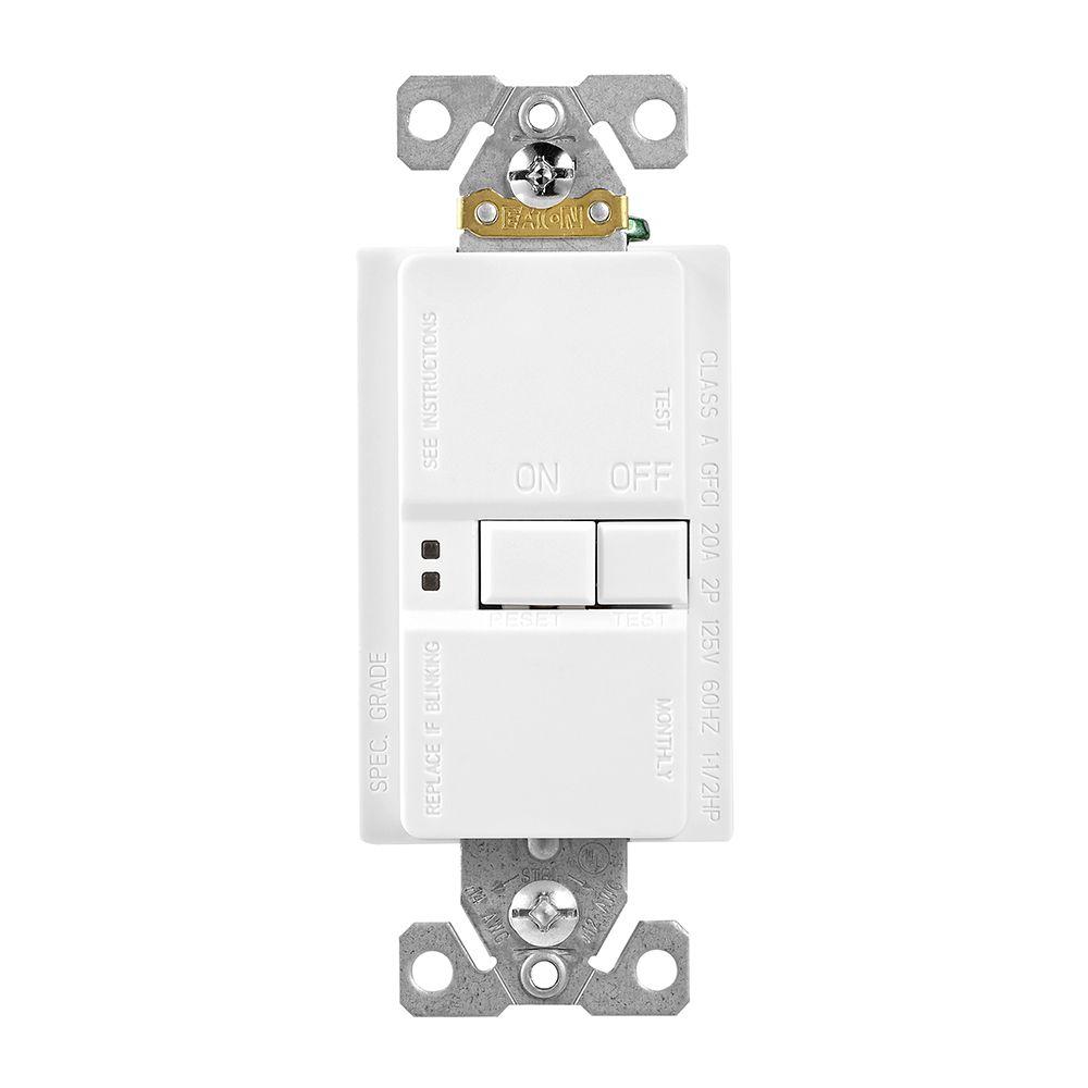 Eaton GFCI SelfTest 20A 125V Blank Face Receptacle with Standard Size Wallplate, WhiteSGFD20W