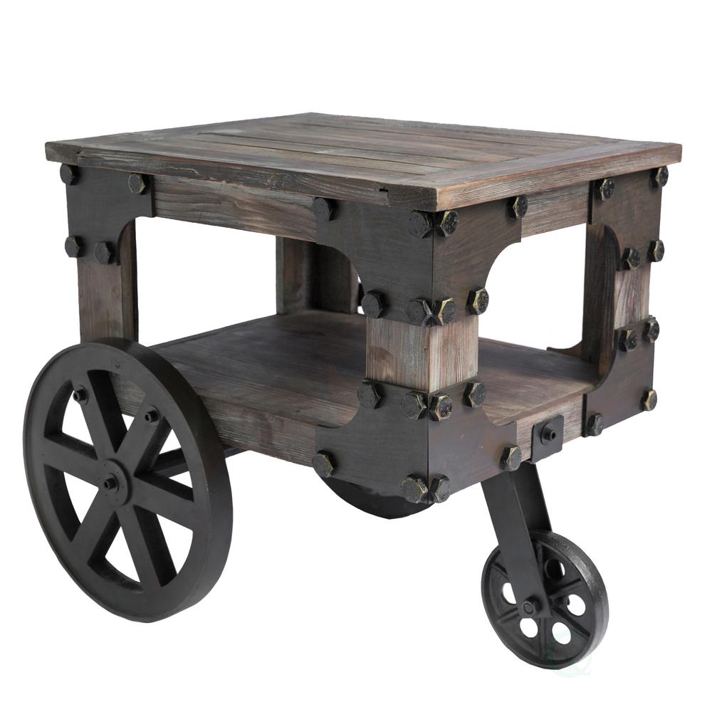 Vintiquewise Industrial Wagon Style Small Rustic End Table with Storage