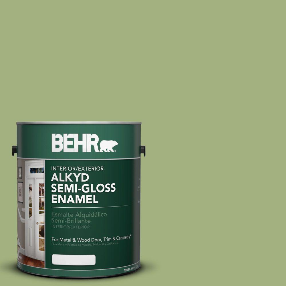 BEHR 1 gal. #AE-34 Meadow Green Semi-Gloss Enamel Alkyd Interior/Exterior Paint-393001 - The ...