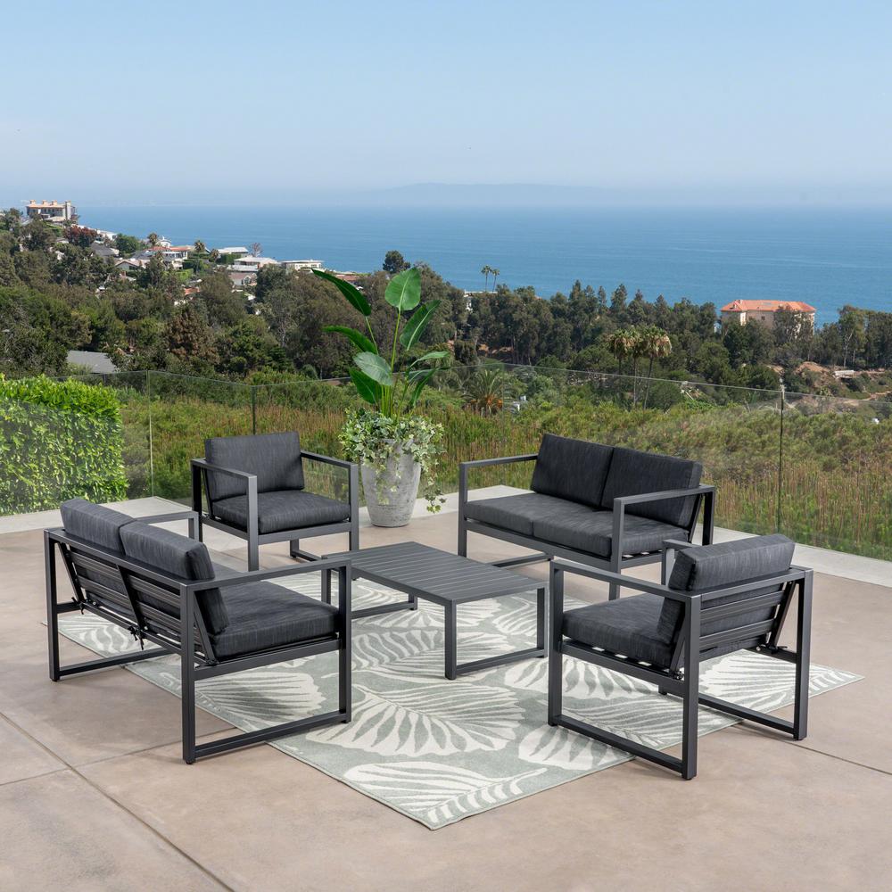 Noble House Navan 5Piece Aluminum Patio Conversation Set with Dark