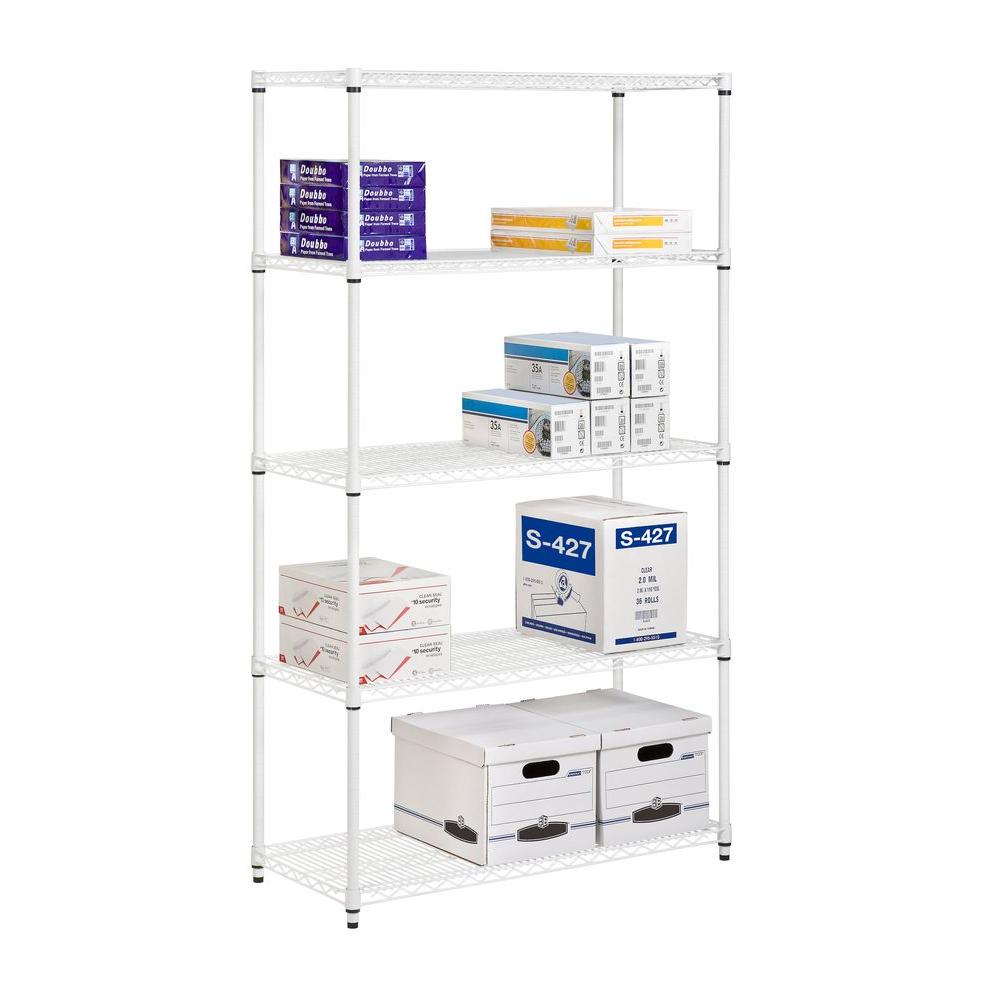 Honey Can Do White 5 Tier Heavy Duty Metal Wire Shelving Unit 42 In W X 72 In H X 18 In D Shf 01574 The Home Depot