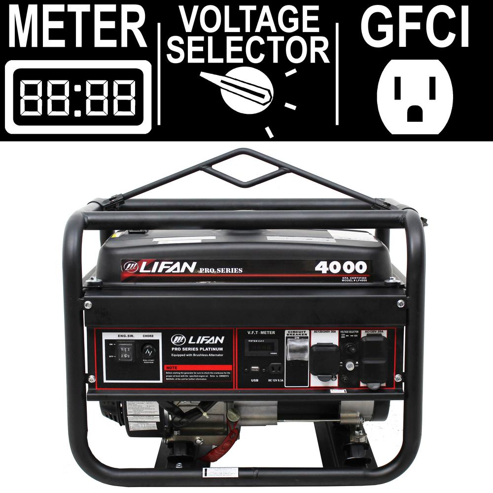 LIFAN Pro Series 4,000-Watt 212cc Gasoline Powered Portable Generator ...