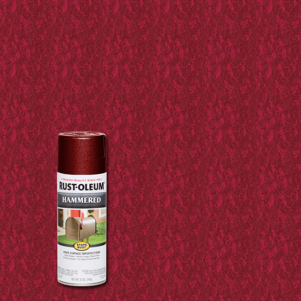 Rust Oleum Stops 12 Oz Hammered Bright Red Protective Spray Hammered Bright Red Protective Spray Paint 6 Pack 7217830 The Home Depot
