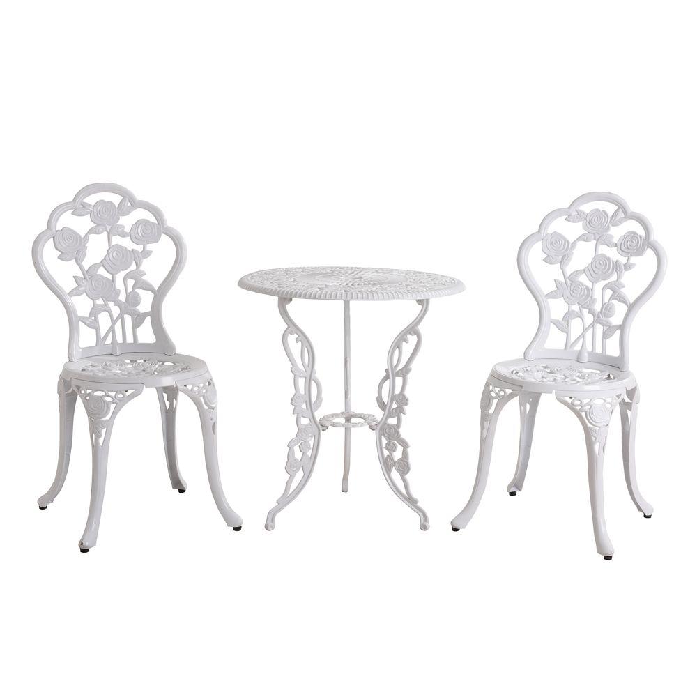 White Metal Bistro Table And Chairs