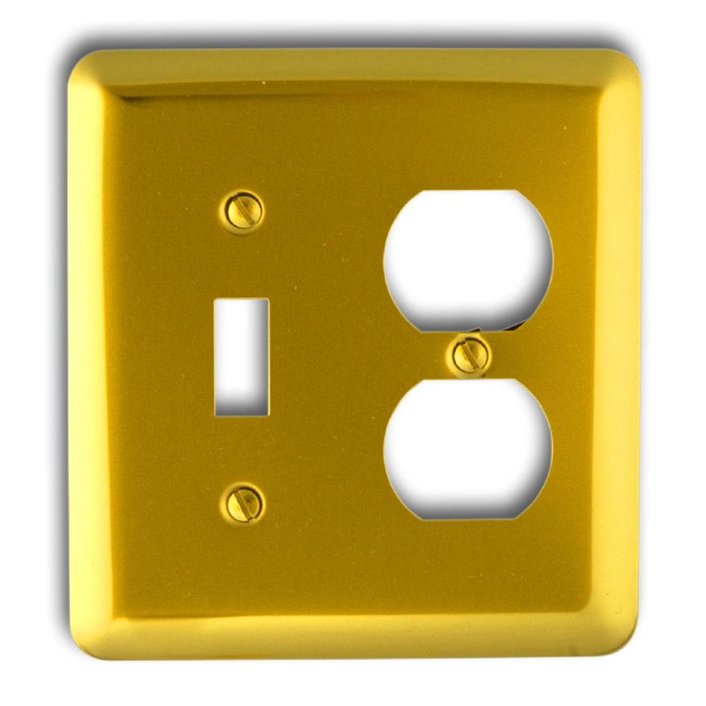 Amerelle Steel 1 Toggle 1 Duplex Wall Plate Bright Brass155TD The