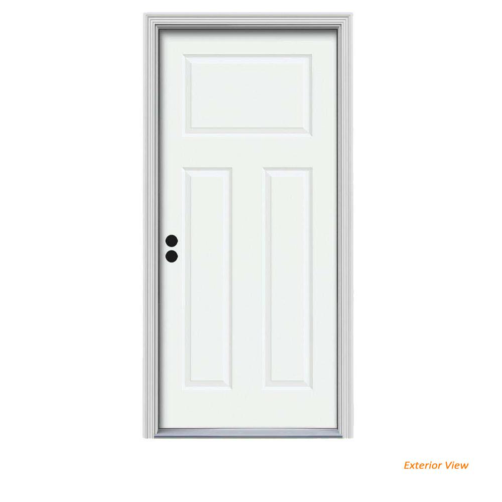 Jeld Wen 34 In X 80 In 3 Panel Craftsman White Painted Steel