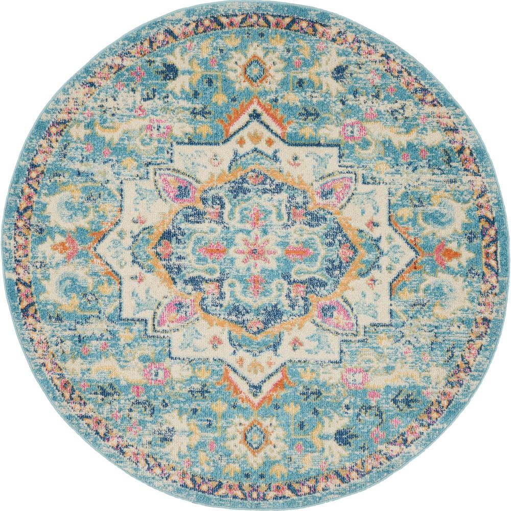 Nourison Passion 5 Ft 3 In X Round Bohemian Ivory Light Blue
