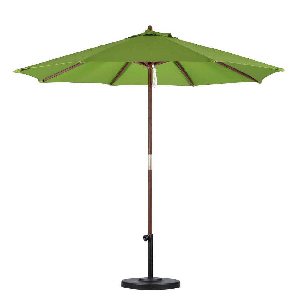 California Umbrella 9 Ft Wood Pulley Open Patio Umbrella In Lime Green Polyester Sow908 P29 The Home Depot