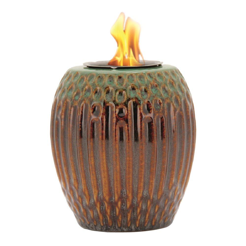 Pacific Decor Ribbed Fire Pot In Green Brown 55487 0 The Home Depot Ribbed Fire Pot In Green Brown