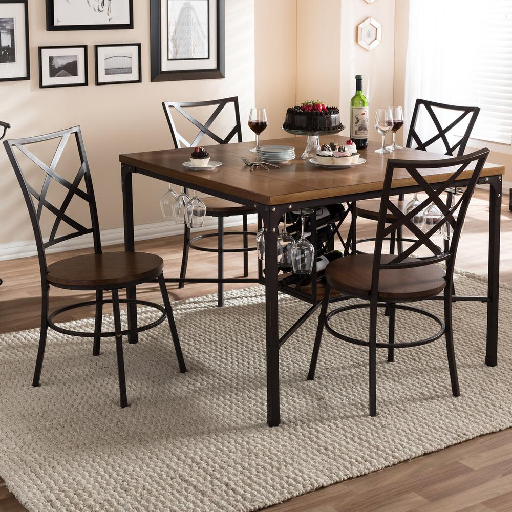 Baxton Studio Vintner 5 Piece Black Metal And Natural Wood Dining Set 5383 5385 Hd The Home Depot