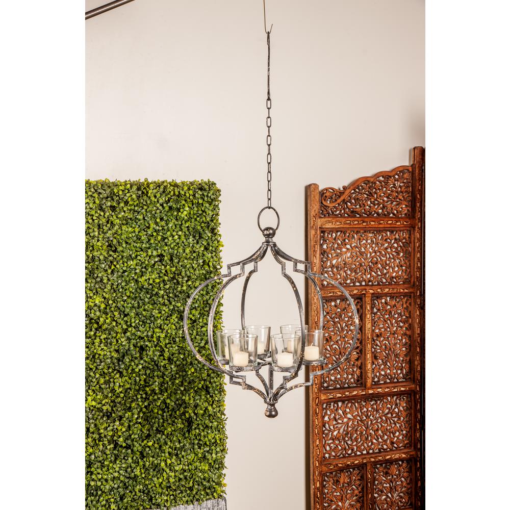 Litton Lane Distressed Black Iron 6 Light Hanging Candle Holder Litton Lane Distressed Black Iron 6 Light Hanging Candle Holder