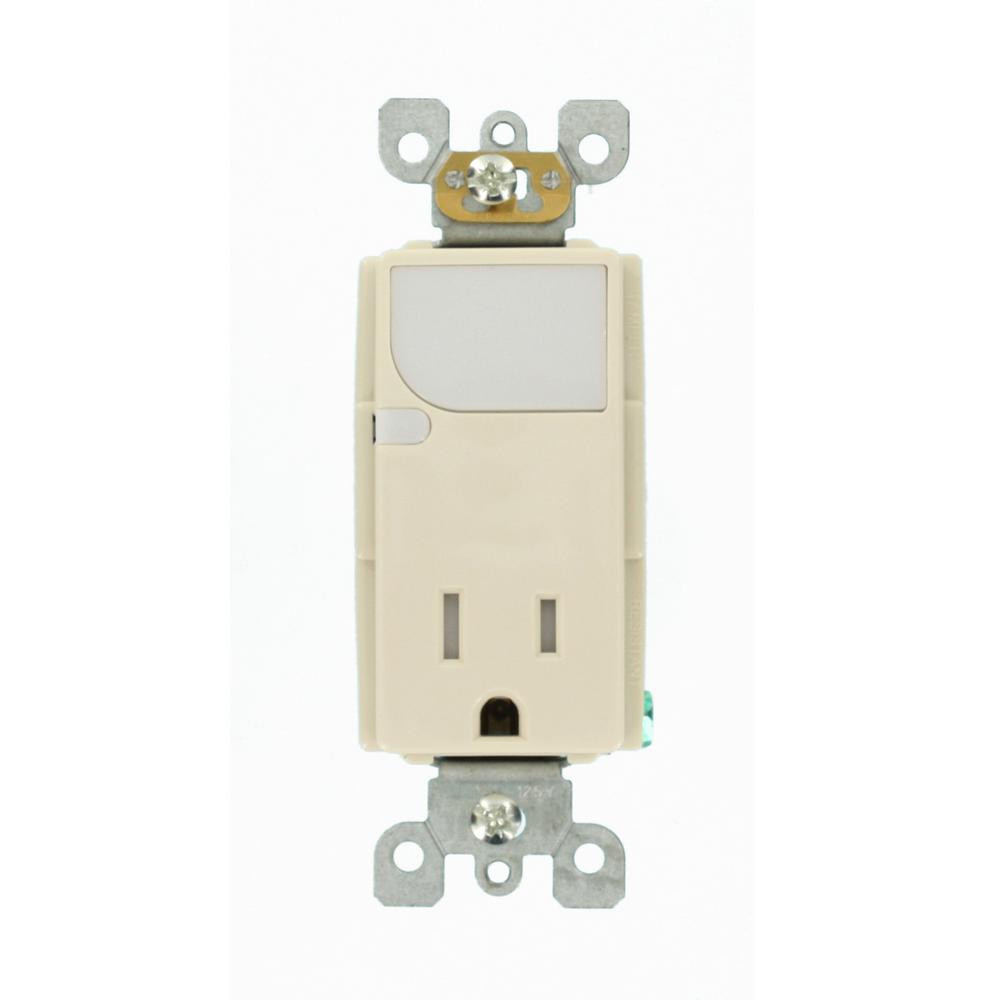 Leviton Decora 15 Amp Combination Single Outlet and Guide-Light, Light Almond-R54-T6525-00T ...