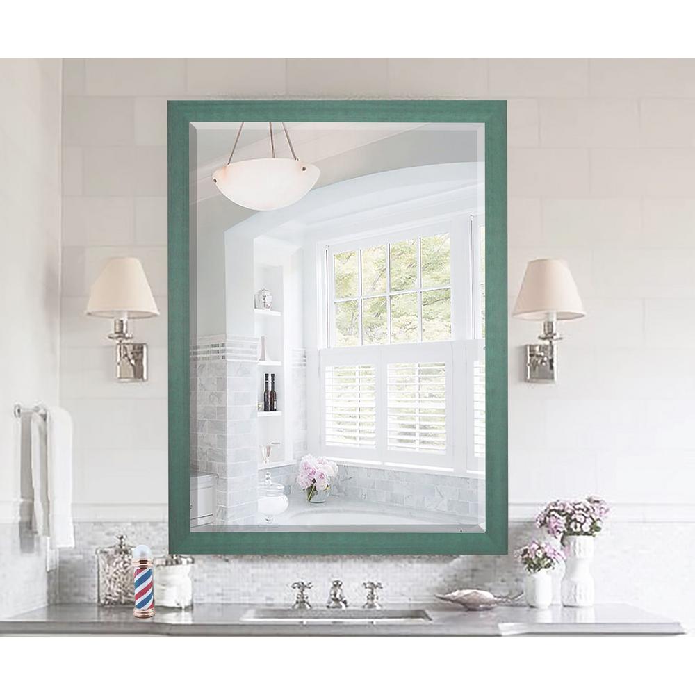 25.5 in. x 21.5 in. Country Cottage Aqua Framed Beveled Vanity Mirror