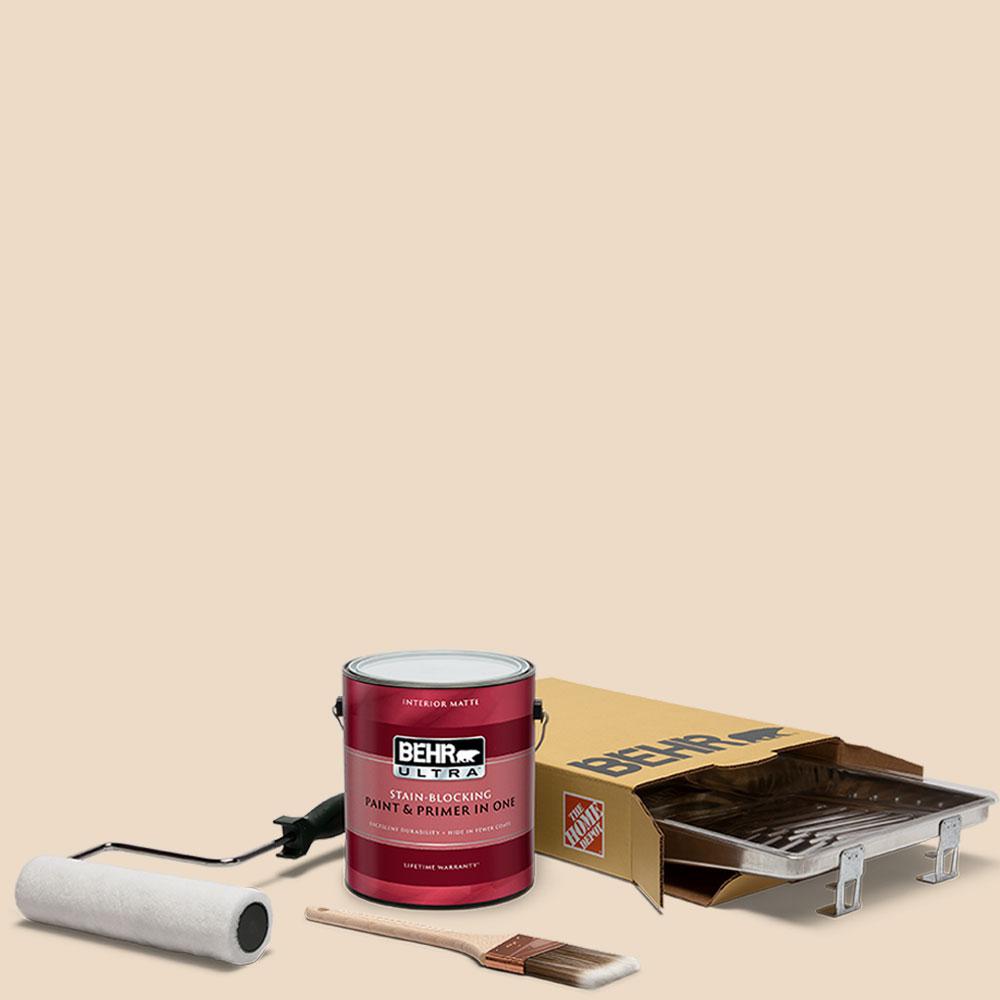 BEHR 1 gal. N2902 Authentic Tan Ultra Matte Interior Paint and 5