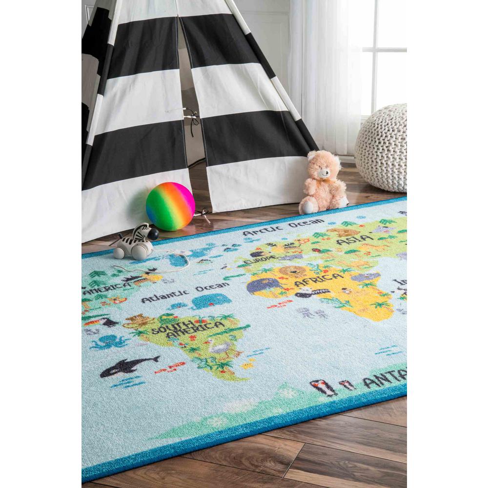 Nuloom Animal World Map Playmat Baby Blue 5 Ft X 7 Area Rug Nuloom Animal World Map Playmat Baby