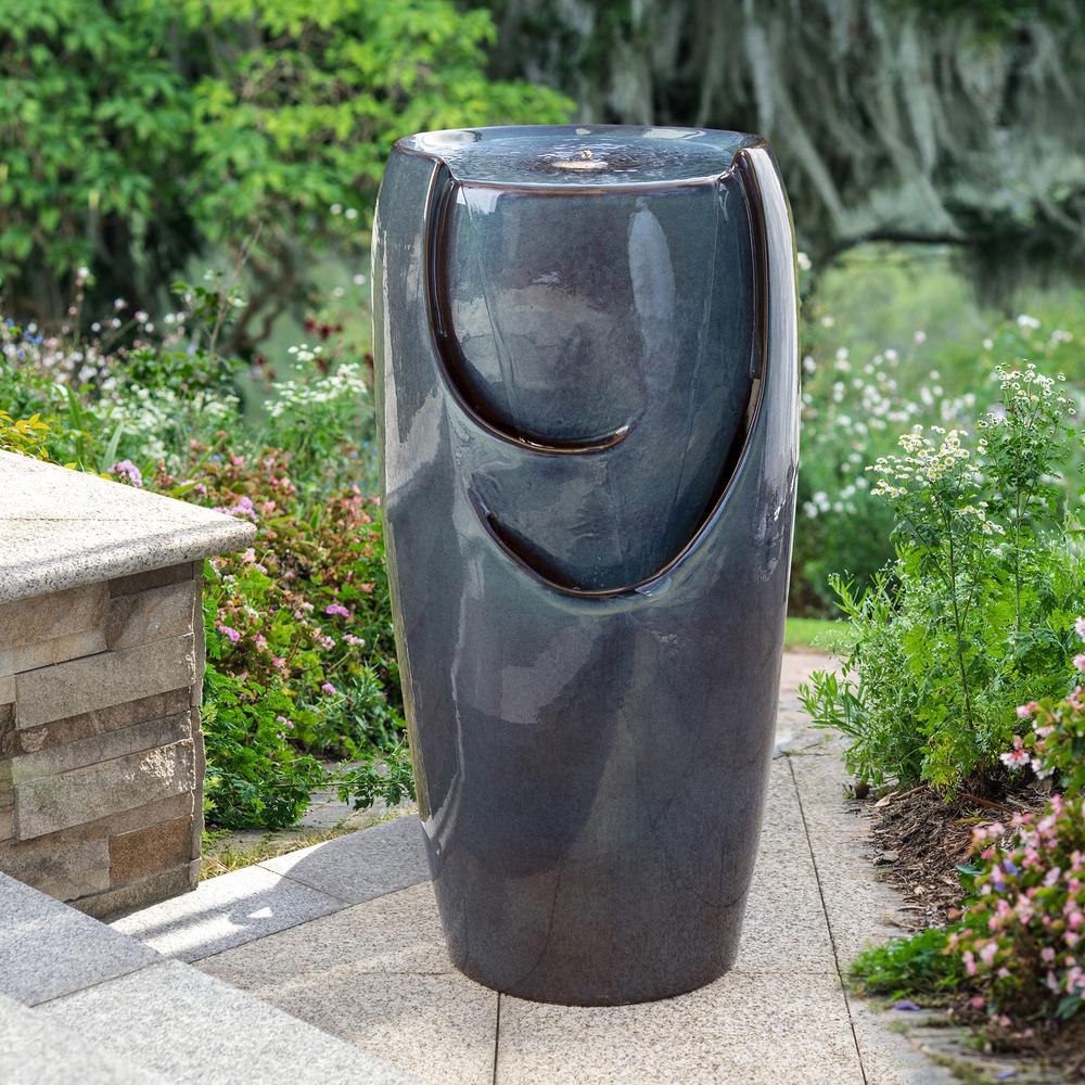 Glitzhome 29.25 in. H Oversized Turquoise Ceramic Pot Fountain with