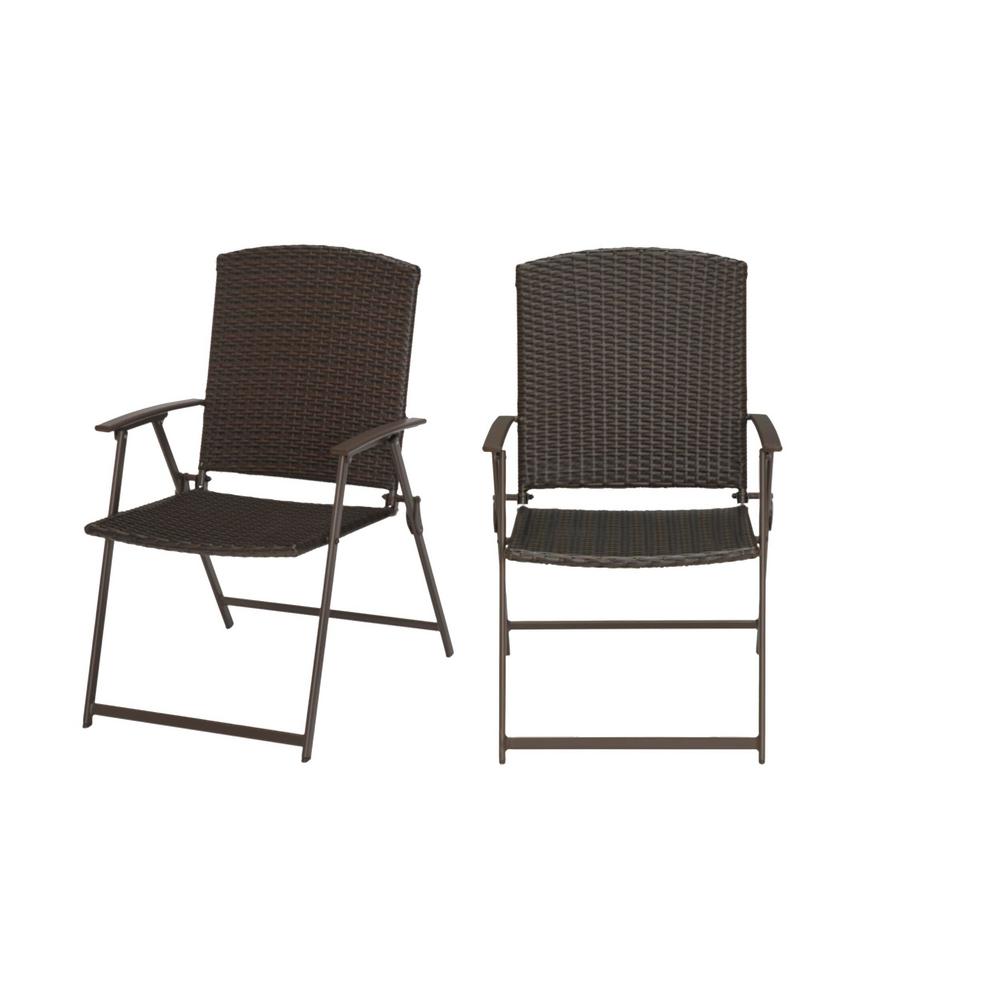 Hampton Bay Mix And Match Folding Wicker Steel Outdoor Patio Dining Chair In Dark Taupe 2 Pack Frs50042a 2pk The Home Depot