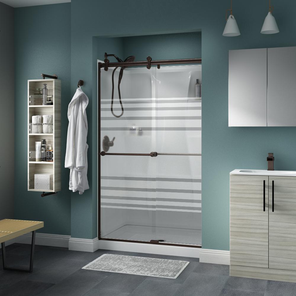 Delta Lyndall 48 x 71 in. Frameless Contemporary Sliding Shower Door in Bronze with Transition Glass was $667.0 now $433.55 (35.0% off)