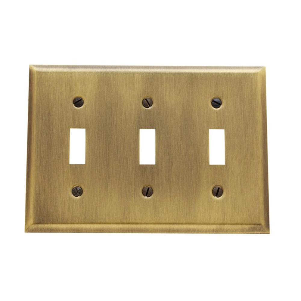 Baldwin Beveled Edge 3 Toggle Wall Plate Satin Brass and Black4770.