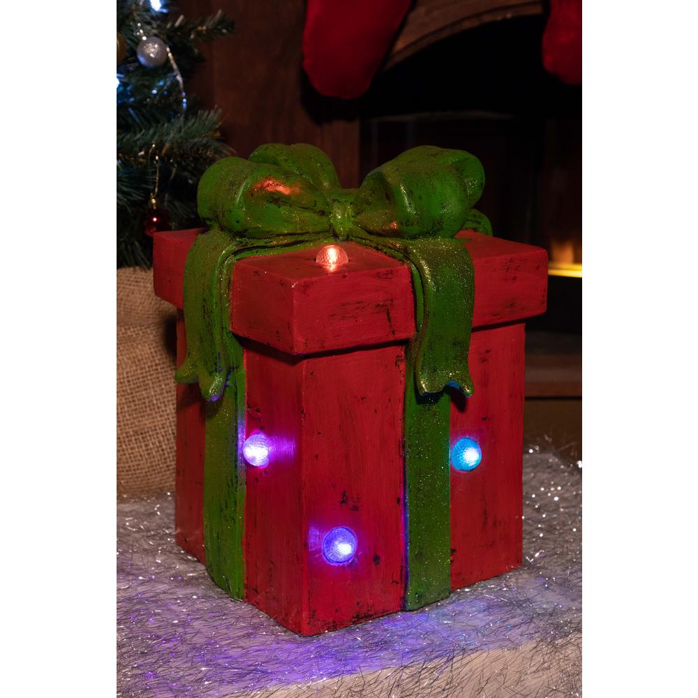 Battery Operated Outdoor Christmas Decorations Red Giftbox Statue With Color Changing Led Lights Tm