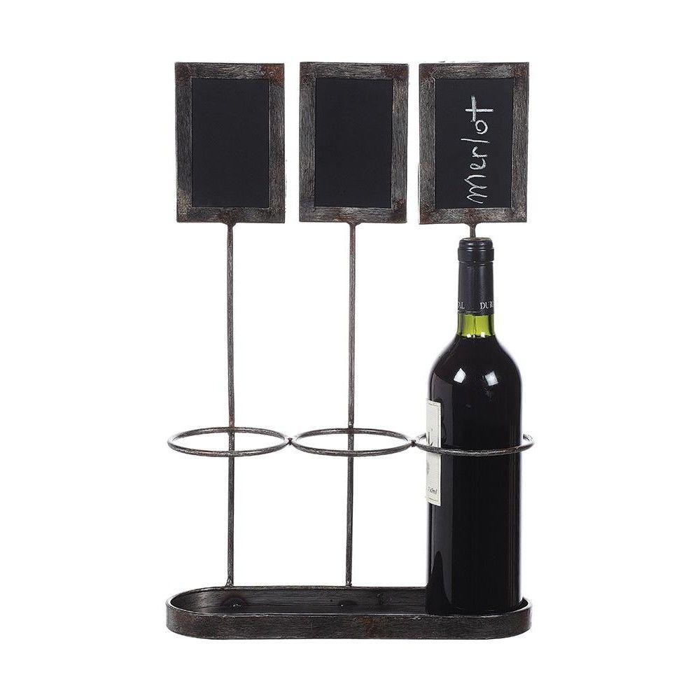 17 25 In H Distressed Grey Metal Wine Bottle Holder With Chalkboard H Distressed Grey Metal Wine Bottle Holder With Chalkboard
